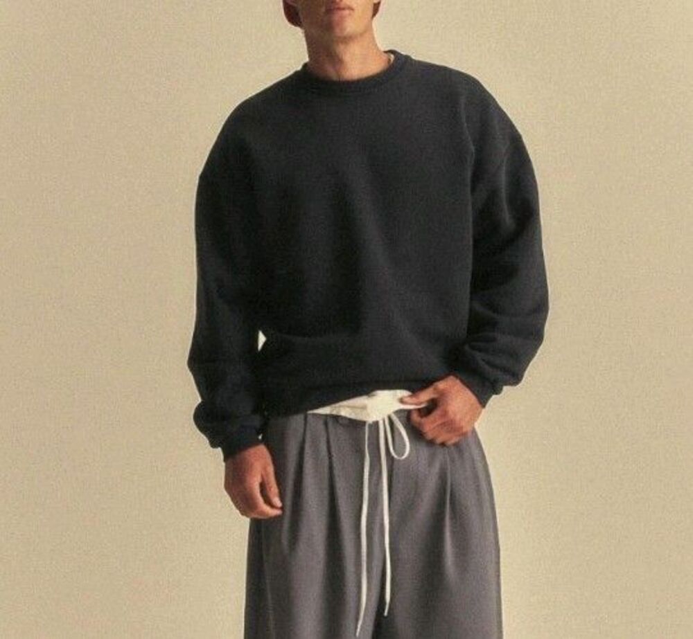 Elwood Mens XL Vintage Black Oversized Crewneck Organic Cotton Sweatshirt NWOT